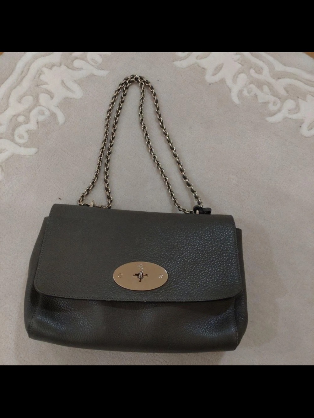 Mulberry Olive Green Pebbled Leather Shoulder Bag with Chain Strap